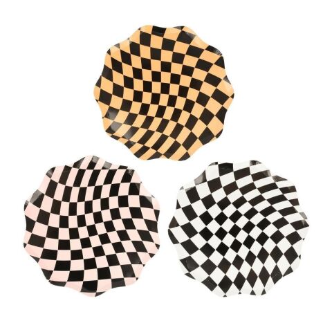 Meri Meri - Halloween Checker Side Plates - Cadılar Bayramı Damalı Tabaklar (M) (8'Li)