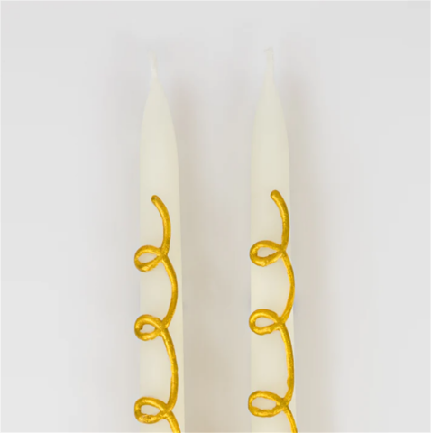 Meri Meri - Gold Swirl Taper Candles - Altın Kıvrımlı Mumlar (2'Li)