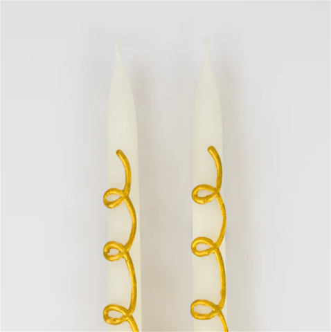 Meri Meri - Gold Swirl Taper Candles - Altın Kıvrımlı Mumlar (2'li)