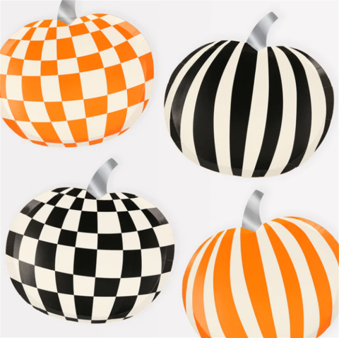 Meri Meri - Mod Pattern Pumpkin Plates - Modern Balkabağı Tabaklar (8'Li)