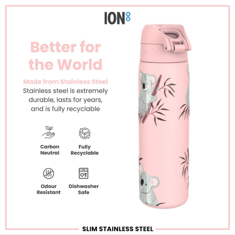 Ion8 - Paslanmaz Çelik İnce Suluk - Koala - 600 ml - Sızdırmaz