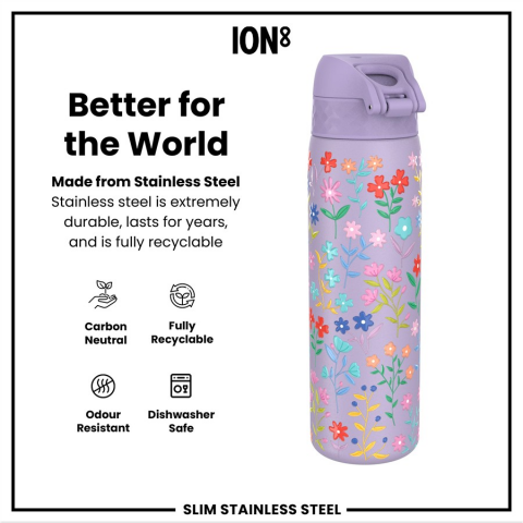 ION8 - Paslanmaz Çelik İnce Suluk - Zarif Çiçekli - 600 ml - Sızdırmaz