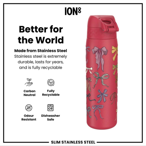 Ion8 - Paslanmaz Çelik İnce Suluk - Fiyonklar - 600 ml - Sızdırmaz