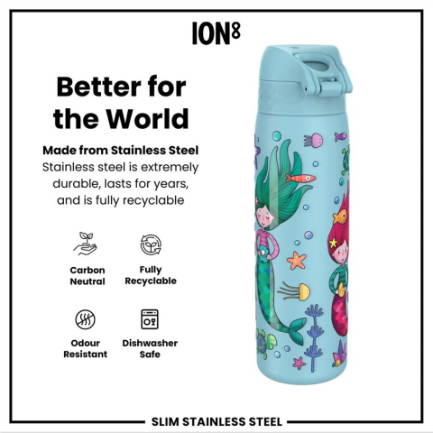 Ion8 - Paslanmaz Çelik İnce Suluk - Deniz Kızları - 600 ml - Sızdırmaz