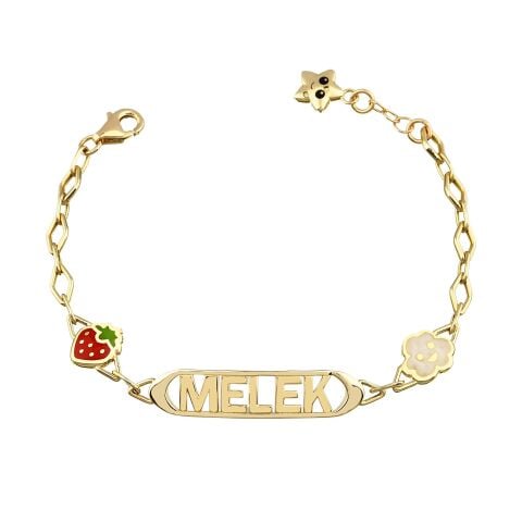 Kişiselleştirilebilir İsimli Altın Çilek-Bulut Çocuk Bileklik