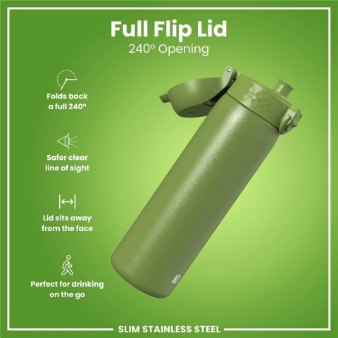 Ion8 - Paslanmaz Çelik İnce Suluk - Haki Yeşili - 600 ml - Sızdırmaz