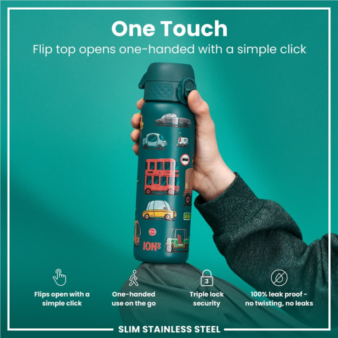 Ion8 - Paslanmaz Çelik İnce Suluk - Otomobiller - 600 ml - Sızdırmaz