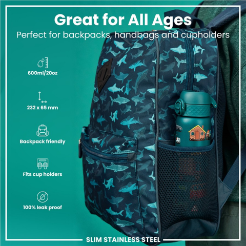 Ion8 - Paslanmaz Çelik İnce Suluk - Otomobiller - 600 ml - Sızdırmaz