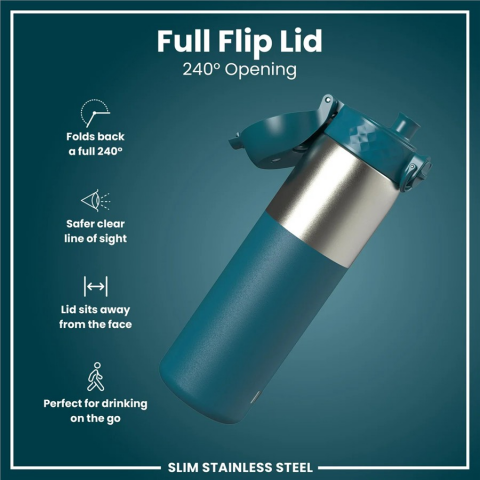 Ion8  - Paslanmaz Çelik İnce Suluk - Koyu Turkuaz - 600 ml - Sızdırmaz