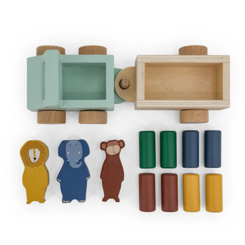 Trixie - Wooden Animal Car With Trailer - Ahşap Oyuncak Kamyon