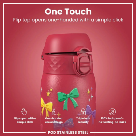 Ion8 - Paslanmaz Çelik Çocuk Suluk - Fiyonklar - 400 ml - Sızdırmaz