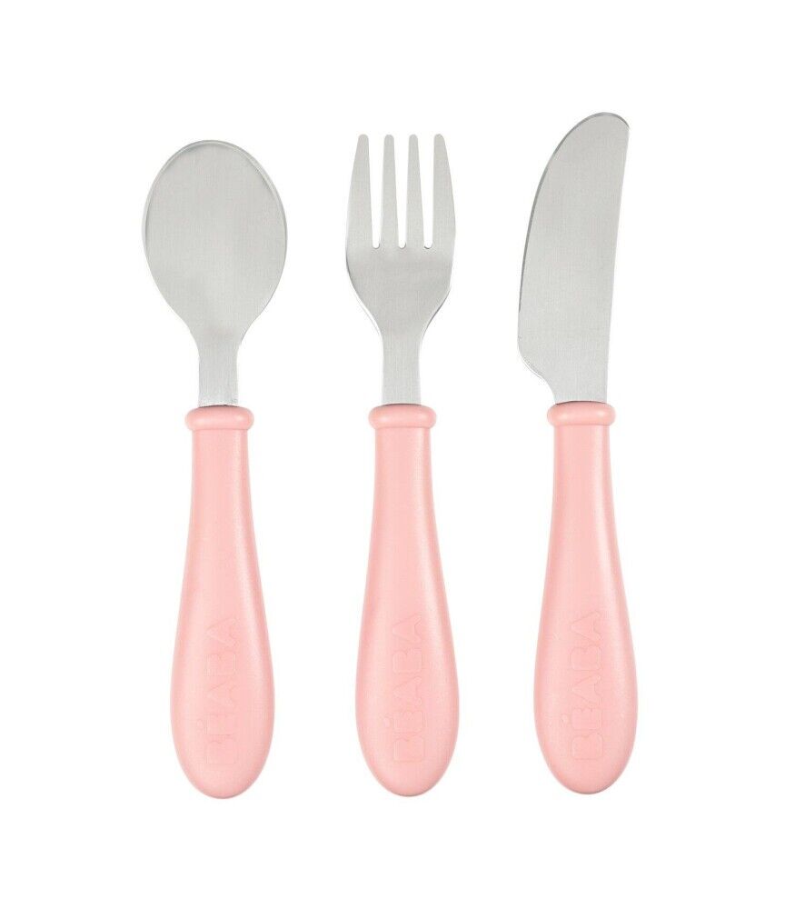 Beaba Paslanmaz Çelik Çatal Bıçak Kaşık Seti - Old Pink