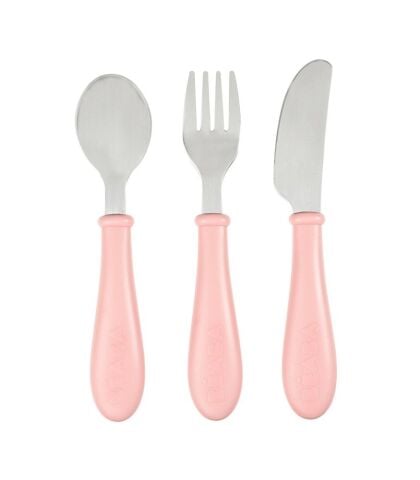 Beaba Paslanmaz Çelik Çatal Bıçak Kaşık Seti - Old Pink