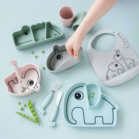 Done by Deer - Croco - Vakumlu Bölmeli Silikon Tabak - Yeşil