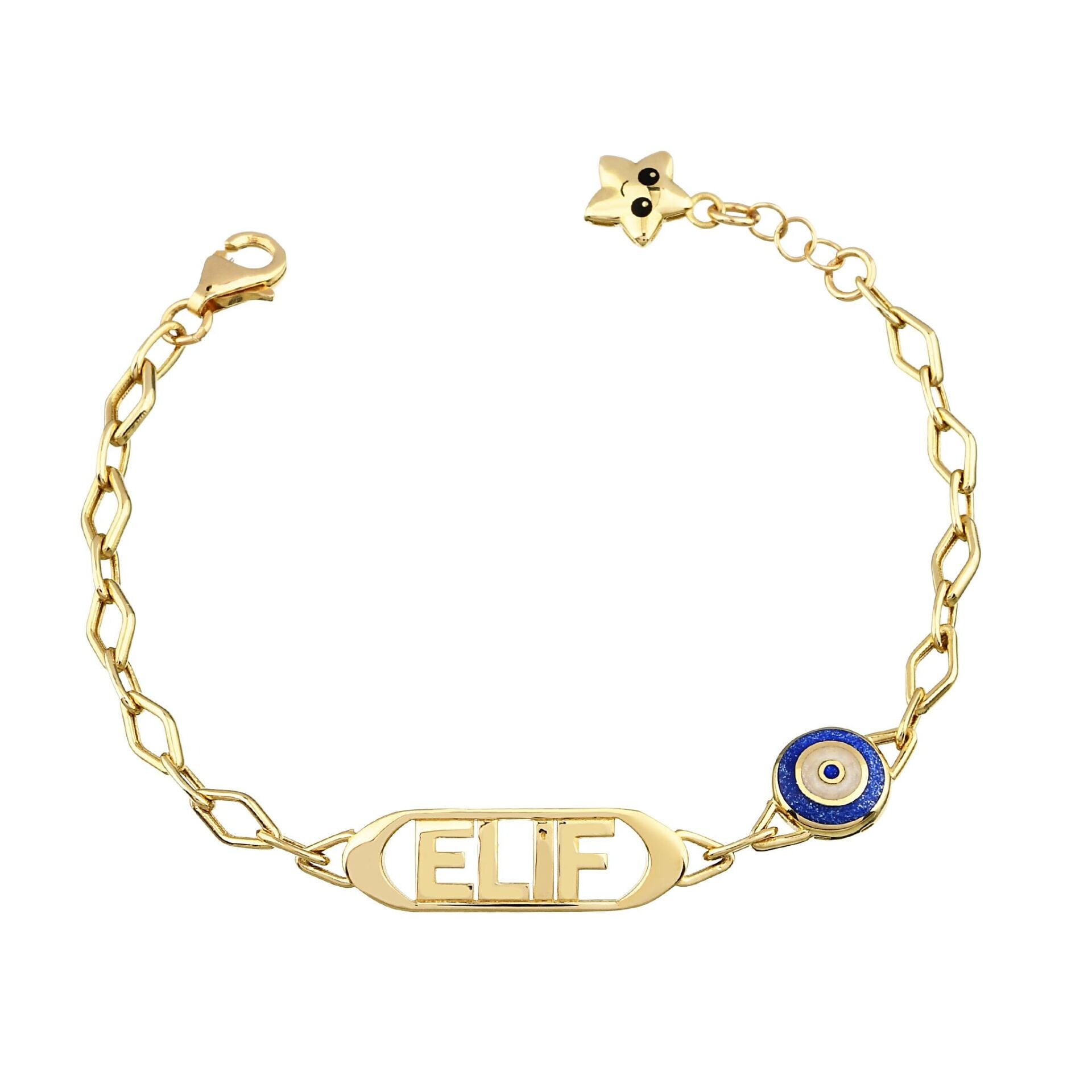 Kişiselleştirilebilir İsimli Altın Nazar Boncuğu Çocuk Bileklik