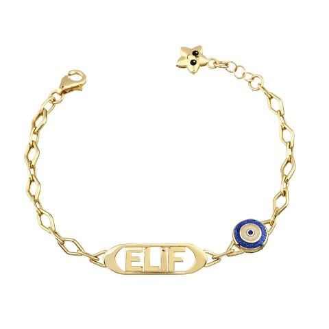 Kişiselleştirilebilir İsimli Altın Nazar Boncuğu Çocuk Bileklik