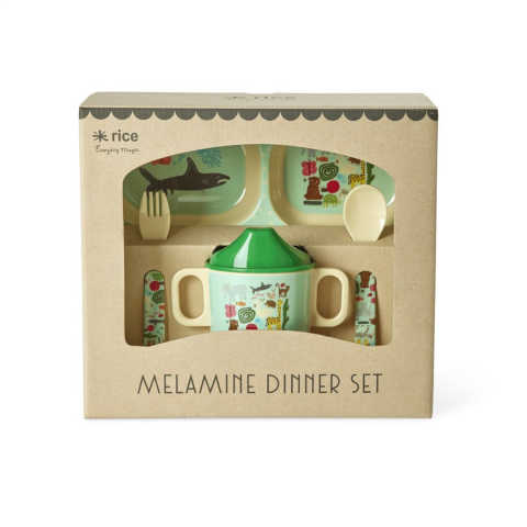 Rice - Melamin Çocuk Yemek Seti - Yeşil Vahşi Yaşam