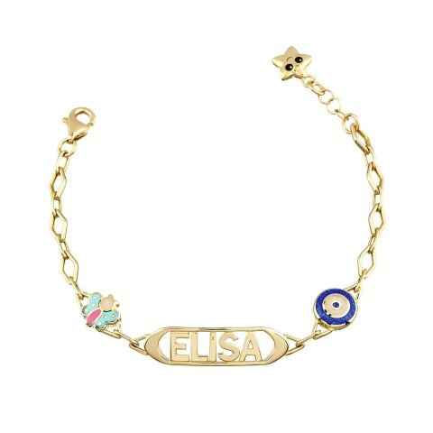 Kişiselleştirilebilir İsimli Altın Kelebek-Nazar Çocuk Bileklik