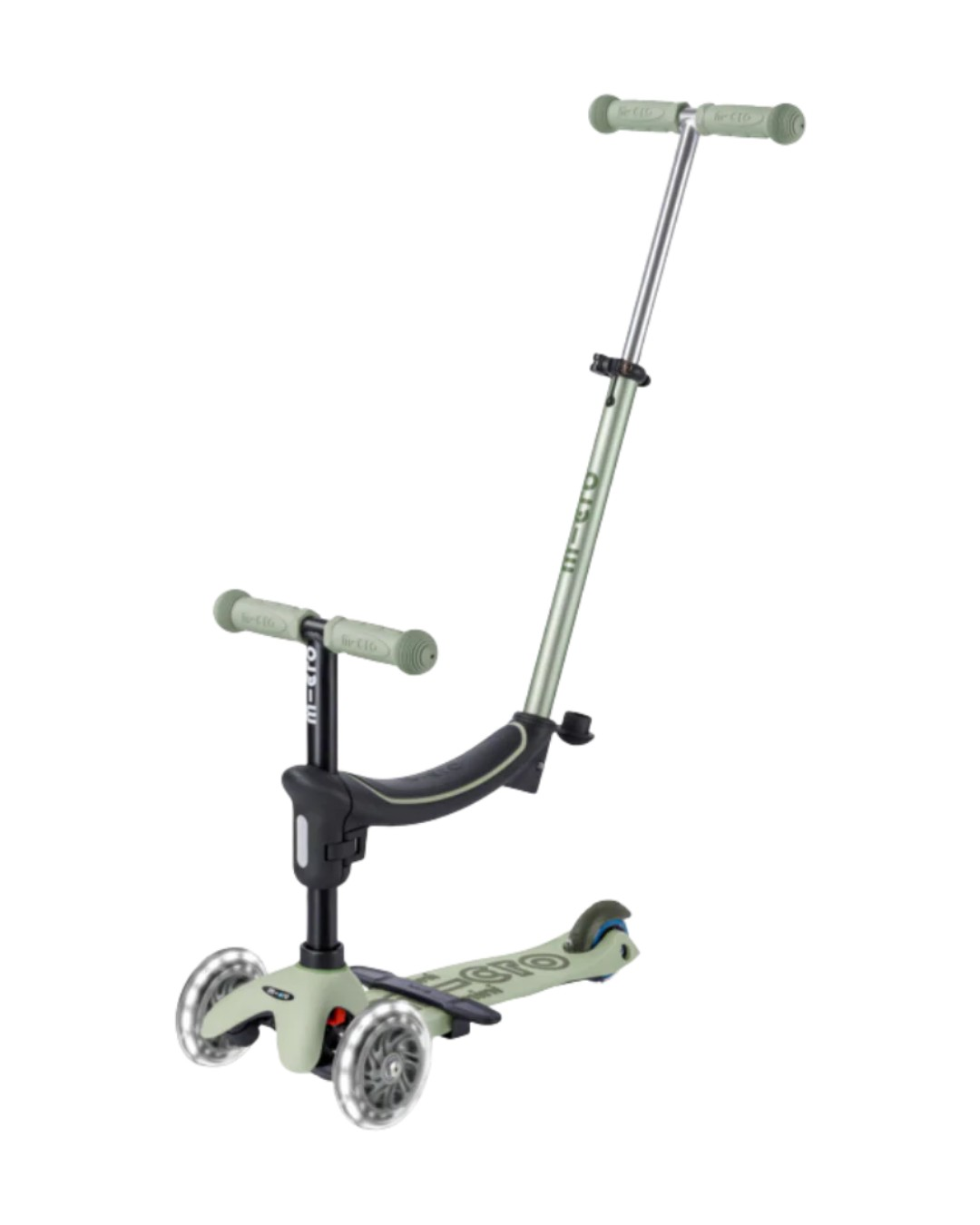 Micro - Mini 6 in 1 Deluxe Rock and Go LED Scooter - Olive Sage
