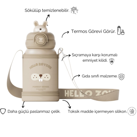 Zoyzoii Animal Serisi Çelik Termos Su Matarası /Bunny