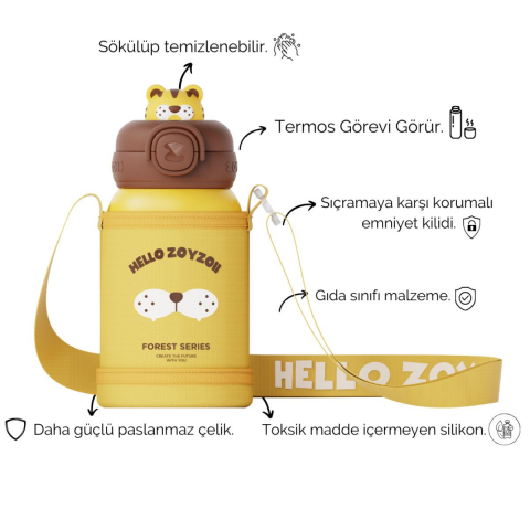 Zoyzoii Animal Serisi Çelik Termos Su Matarası / Tiger