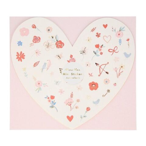 Meri Meri - Valentine’S Mini Sticker Sheets - Kalp & Çiçek Desenli Mini Çıkartmalar - 5'Li