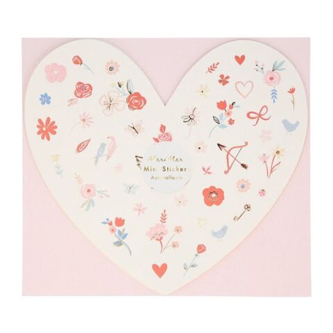 Meri Meri - Valentine’s Mini Sticker Sheets - Kalp & Çiçek Desenli Mini Çıkartmalar - 5'li