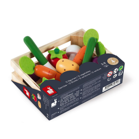 Janod 12 Parça Ahşap Sebze Kasası - 12 Vegetables Crate (wood)
