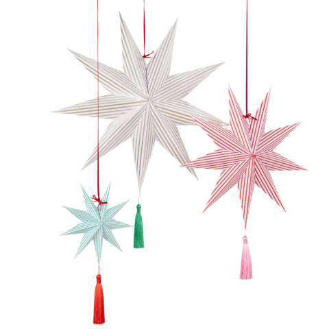 Meri Meri - Şeritli Yıldız Asılan Süsler - 3 Adet