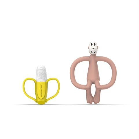 Matchstick Monkey Banana & Monkey Silikon Diş Kaşıyıcı Hediye Seti - Pembe