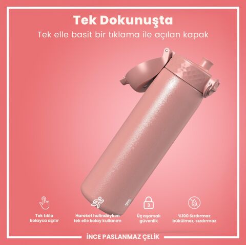 Ion8 - Paslanmaz Çelik İnce Suluk - Gül Pembe - 600 ml - Sızdırmaz
