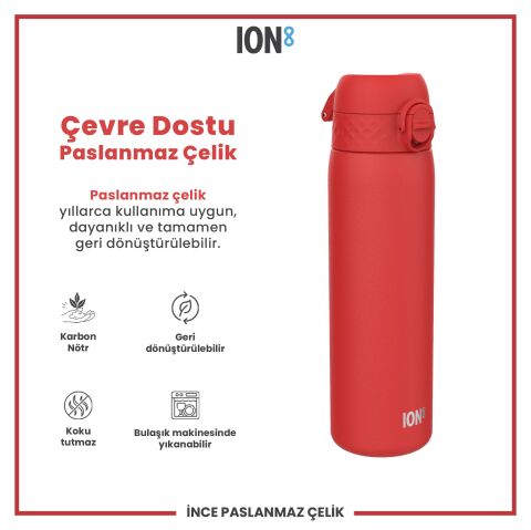 Ion8 - Paslanmaz Çelik İnce Suluk - Kırmızı - 600 ml - Sızdırmaz