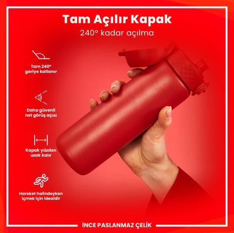 Ion8 - Paslanmaz Çelik İnce Suluk - Kırmızı - 600 ml - Sızdırmaz