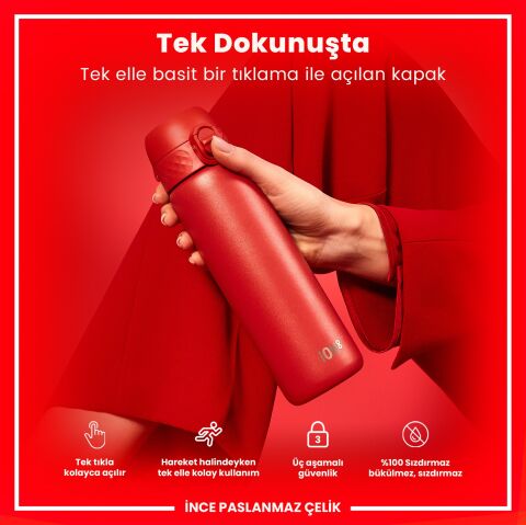 Ion8 - Paslanmaz Çelik İnce Suluk - Kırmızı - 600 ml - Sızdırmaz