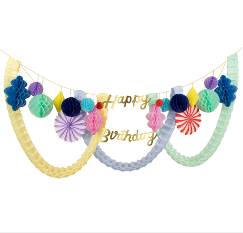 Meri Meri - Happy Birthday Honeycomb Garland - Happy Birthday Petekli Asılan Süs