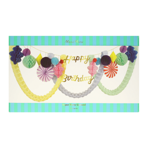Meri Meri - Happy Birthday Honeycomb Garland - Happy Birthday Petekli Asılan Süs