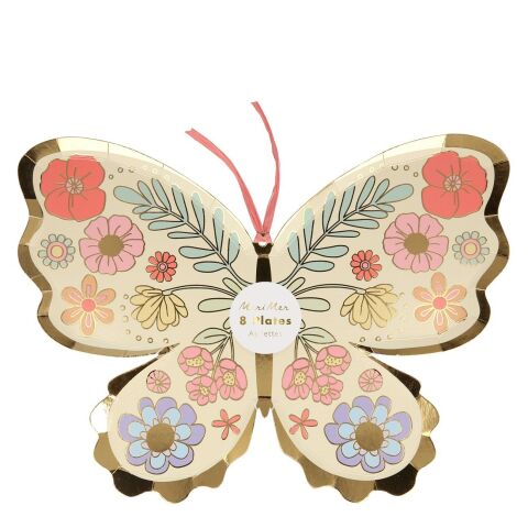 Meri Meri - Floral Butterfly Plates - Çiçekli Kelebek Tabak - 8'li