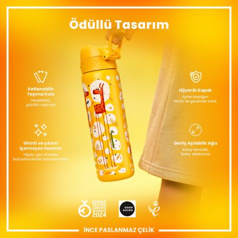 Ion8 - Paslanmaz Çelik İnce Suluk - Zürafalar - 600 ml - Sızdırmaz