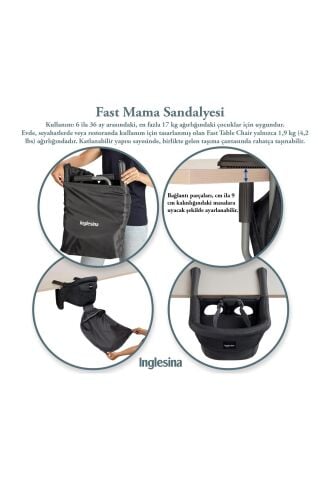 Inglesina Fast Masaya Takılan Taşınabilir Mama Sandalyesi - Stone Gray
