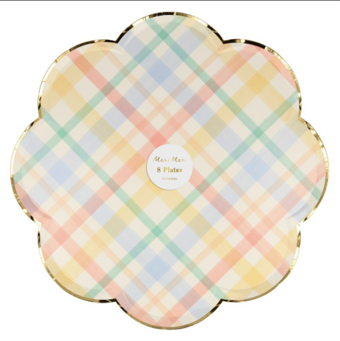 Meri Meri - Spring Plaid Dinner Plates - Bahar Yeri Tabaklar - L - 8'Li