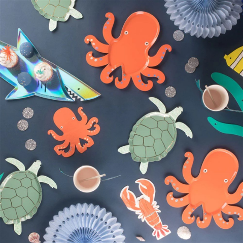 Meri Meri - Octopus Plates - Ahtapot Tabaklar - 8'Li