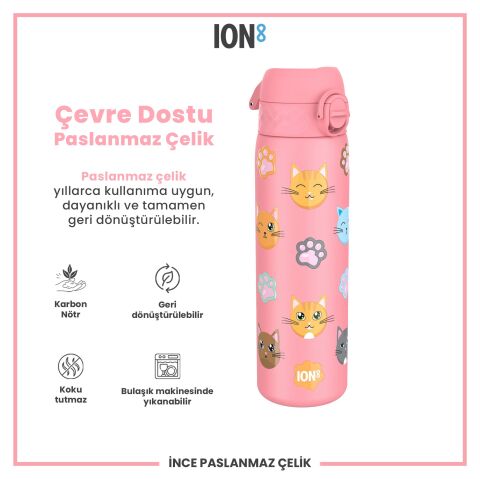 Ion8 - Paslanmaz Çelik İnce Suluk - Kediler - 600 ml - Sızdırmaz